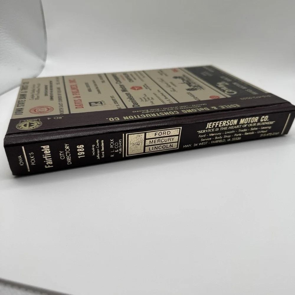 1986 Fairfield Iowa City Business Directory HC Book Phone Advertisements Ads Vtg